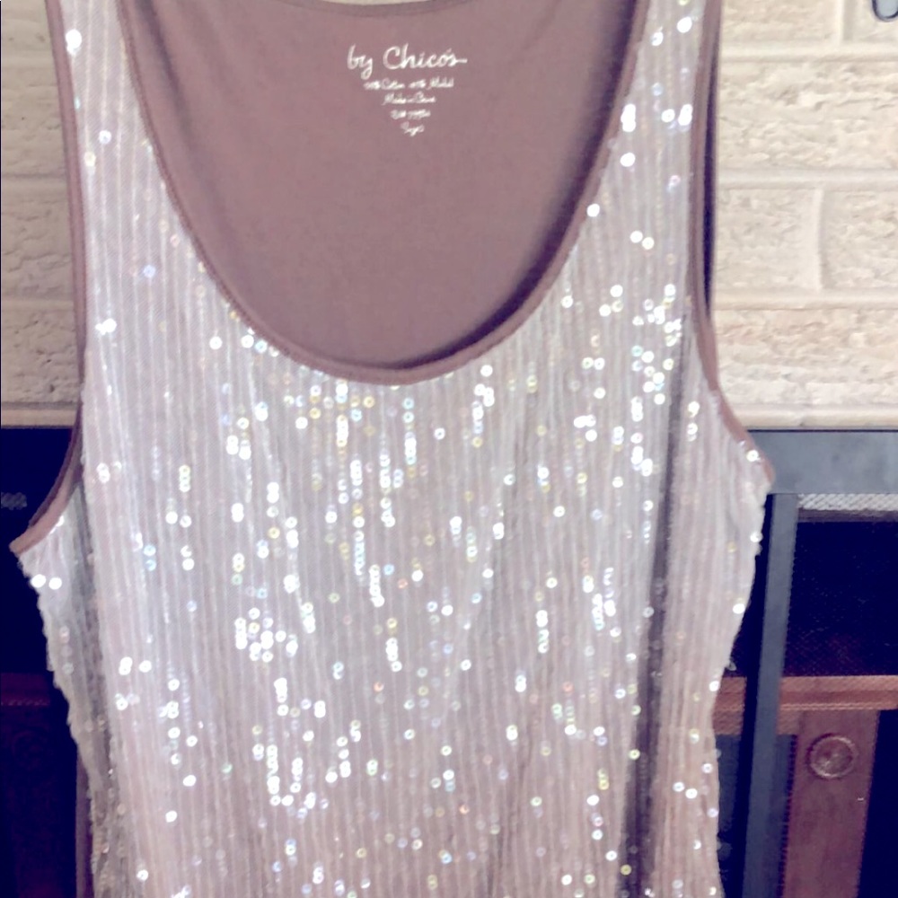 Brown and white sequin tank top